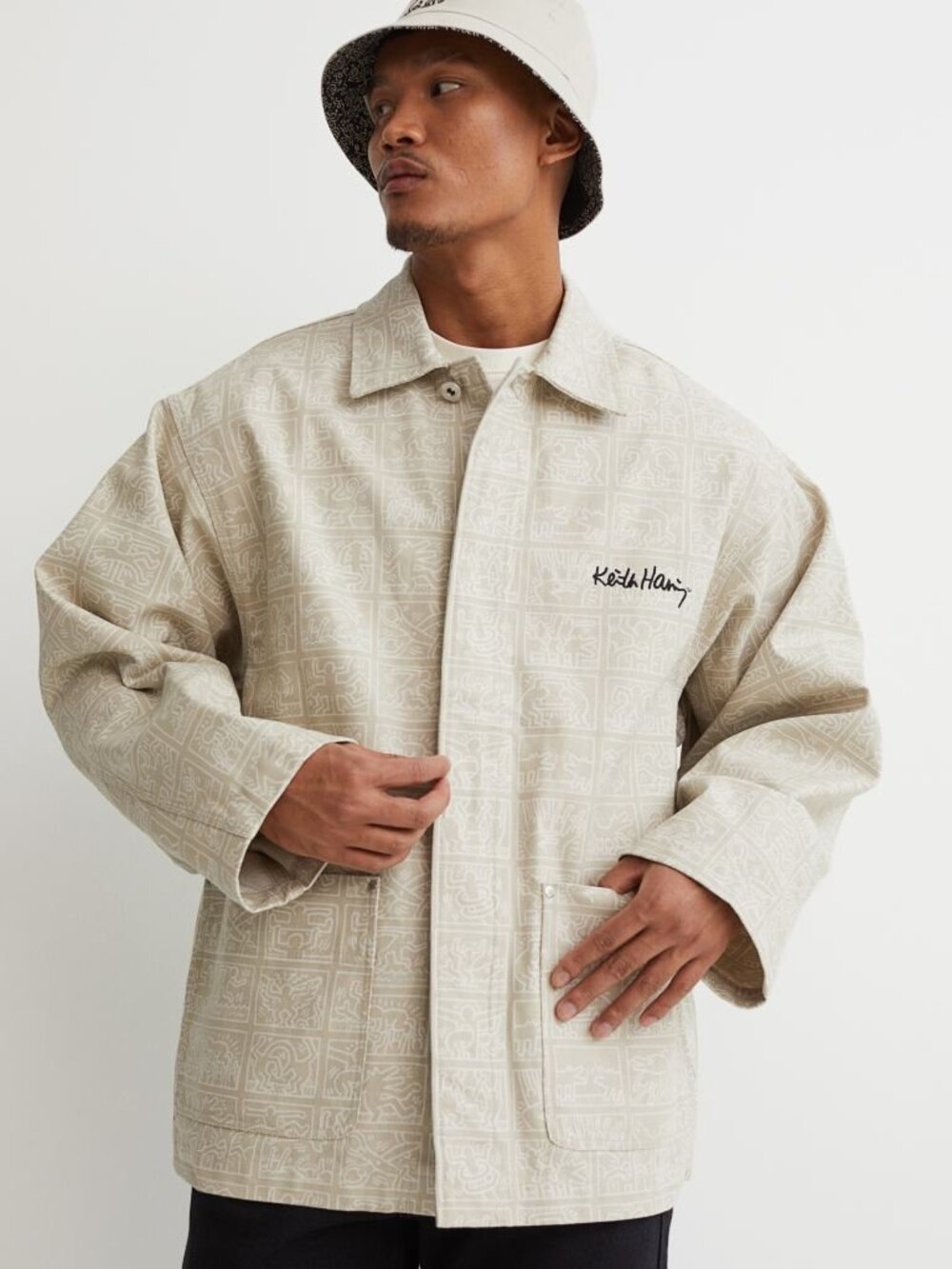 H&M x Keith Haring oversized beige twill shacket